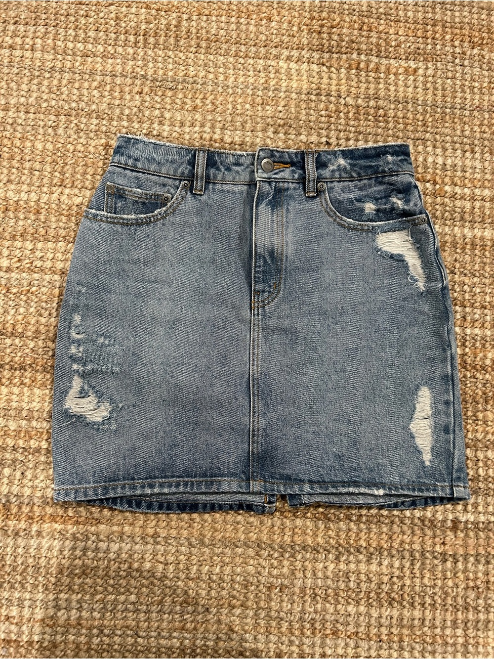 RVCA Distressed Light Blue Denim Mini Skirt